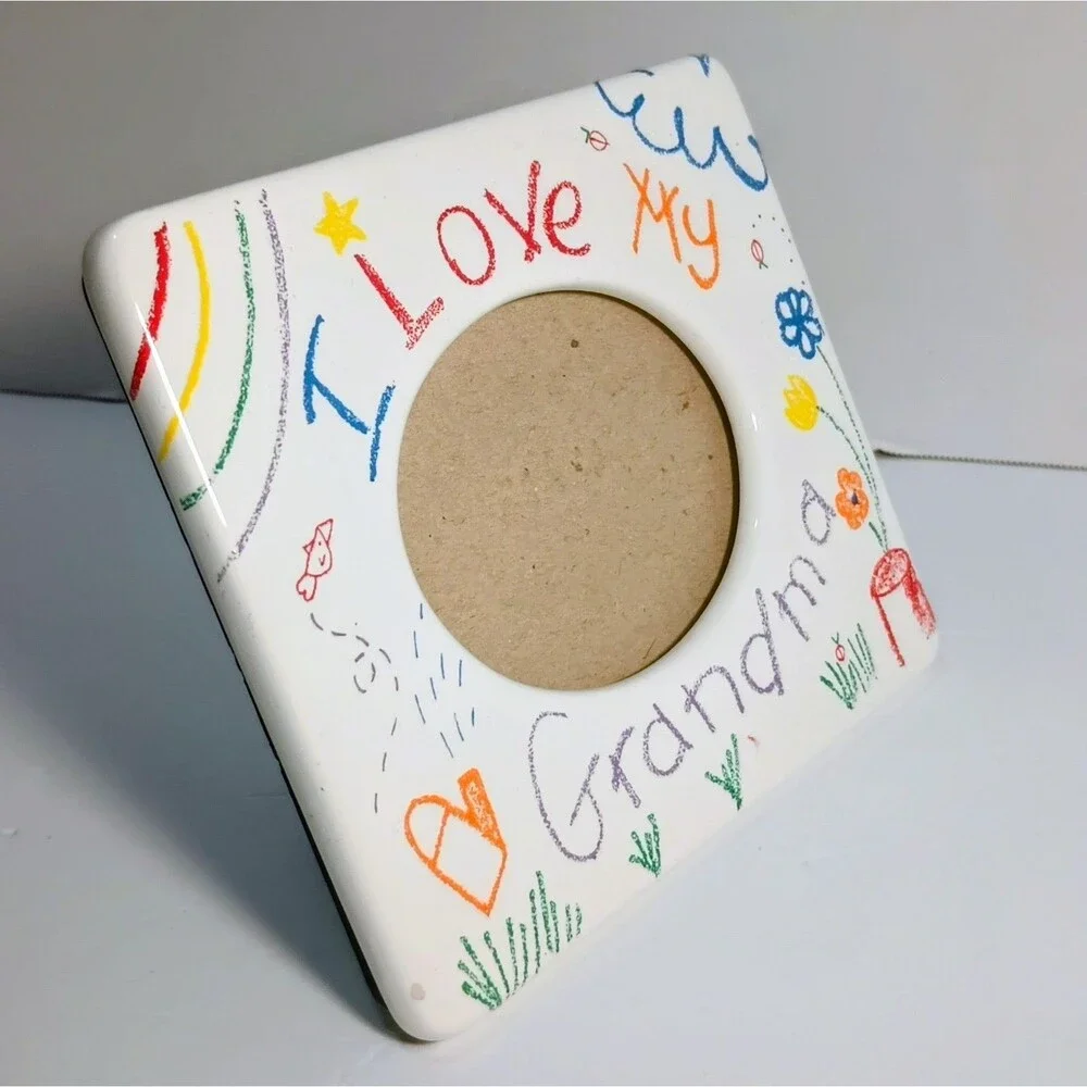 Russ Berrie I Love My Grandma Ceramic Picture Frame Crayon Drawing Style 8436 **